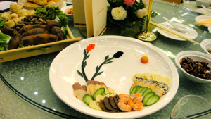 Plate of decorative Chinese food