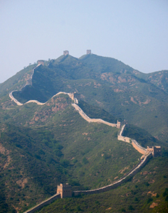 Great Wall of China zigzagging on the hills