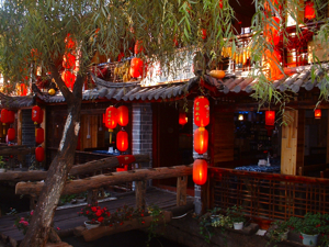 Lijiang, China hanging red lanterns