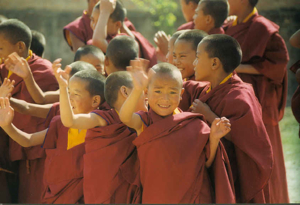 Tibetan Monks Waving young boys