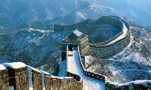 Great Wall of China with light covering of snow